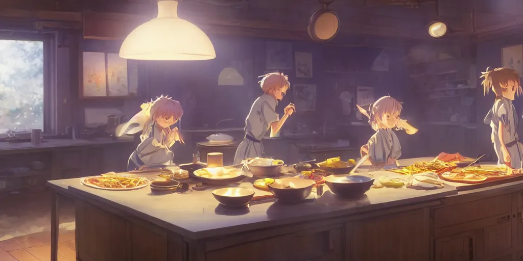 Image similar to a wholesome animation key shot of violet evergarden cooking tasty ramen in the kitchen, medium shot, waist up, studio Ghibli, Pixar and Disney animation, sharp, Rendered in Unreal Engine 5, anime key art by Greg Rutkowski, Bloom, dramatic lighting