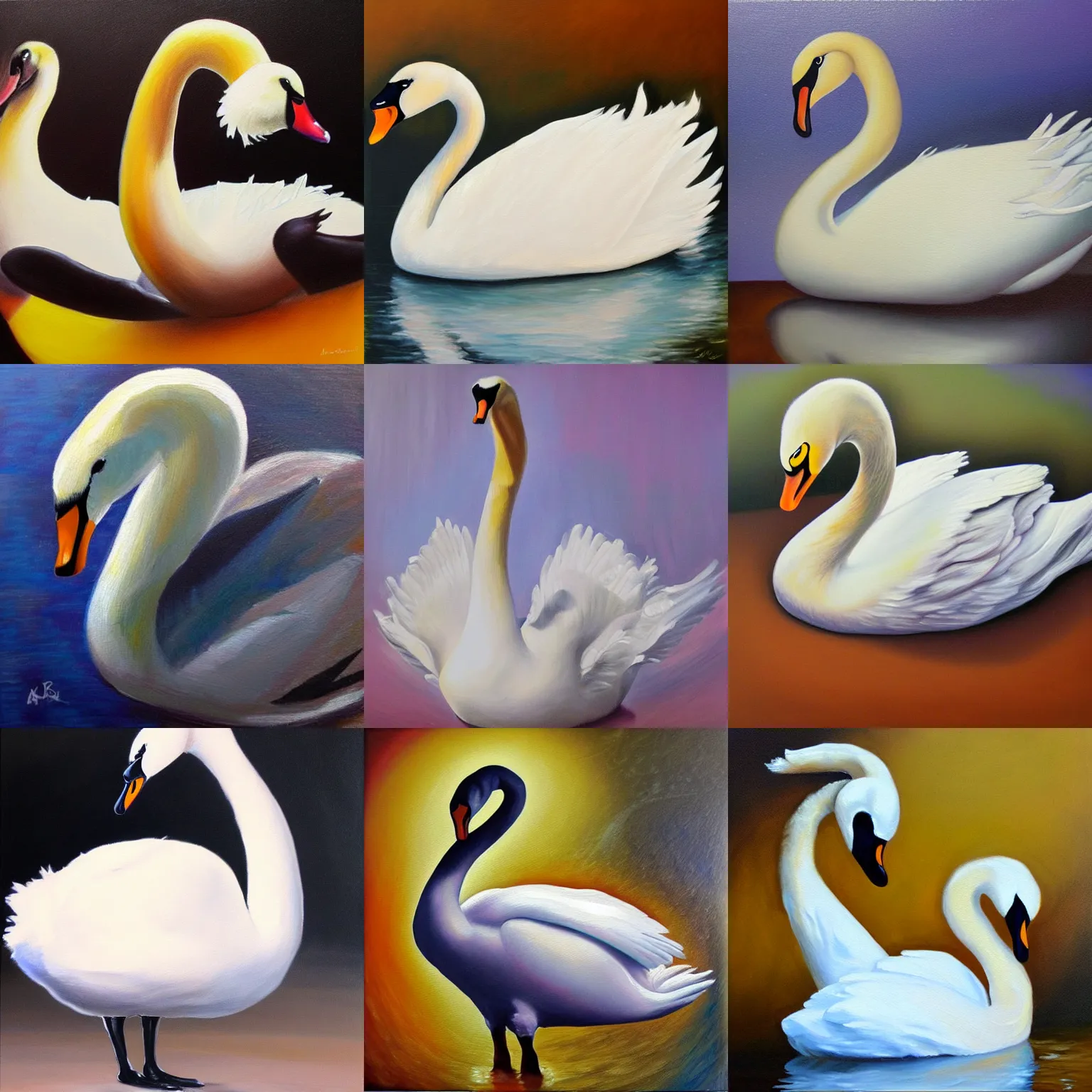 Prompt: groove swan, oil painting, very detailed