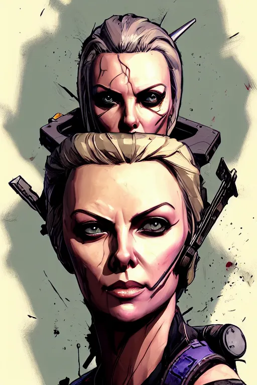 Prompt: a study of cell shaded portrait of Charlize Theron sharpshooter as Borderlands 3 concept art, llustration, post grunge, concept art by josan gonzales and wlop, by james jean, Victo ngai, David Rubín, Mike Mignola, Laurie Greasley, highly detailed, sharp focus, alien, Trending on Artstation, HQ, deviantart, art by artgem