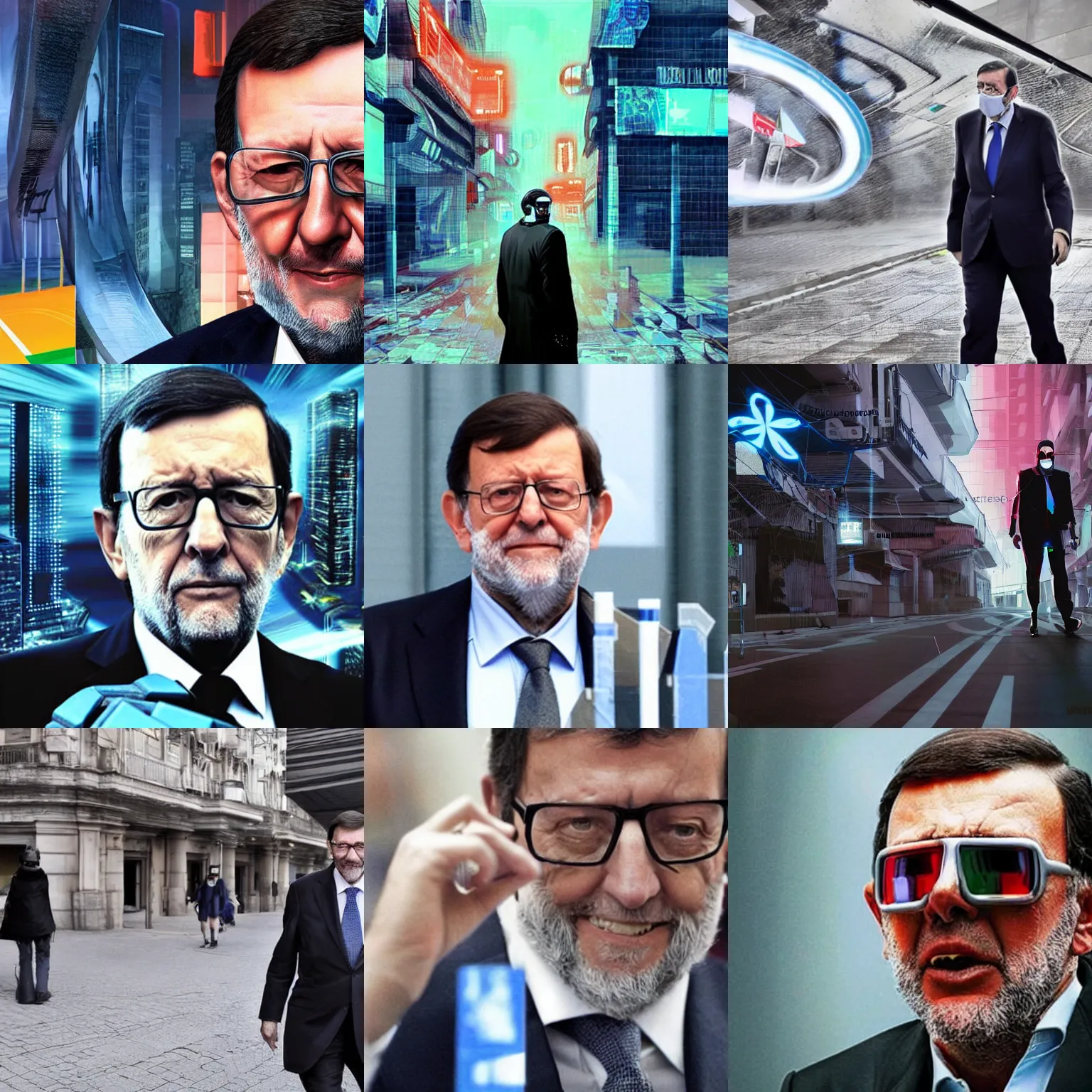 Prompt: foto de mariano rajoy cyberpunk futurista