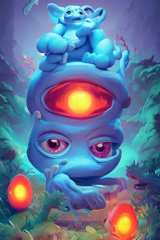 Image similar to smurf ghost creature animal sushi cristal very big eye roots cactus elemental flush of force nature micro world fluo fishscale, behance hd by jesper ejsing, by rhads, makoto shinkai and lois van baarle, ilya kuvshinov, rossdraws radiating a glowing aura global illumination ray tracing hdr