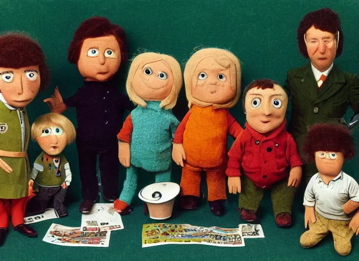 Prompt: a scene from a 1 9 7 0 s british kids tv programme by the bbc and oliver postgate, stop motion animation, postman pat, vhs distortion, folk horror