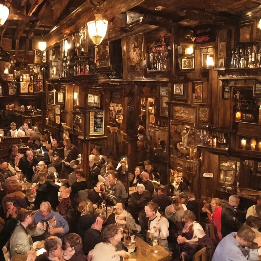 Image similar to medieval pub full of people