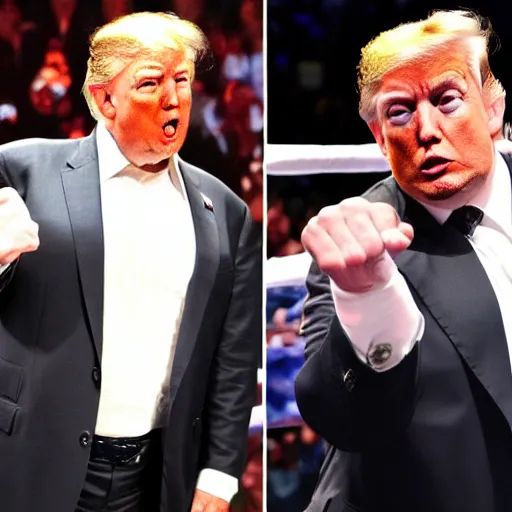 Image similar to trump and elon musk in a boxing ring