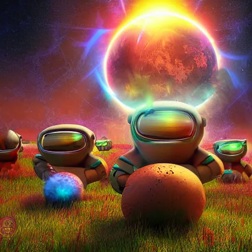 Image similar to laser war between funny creatures on a planet, digital art, award winning 4K