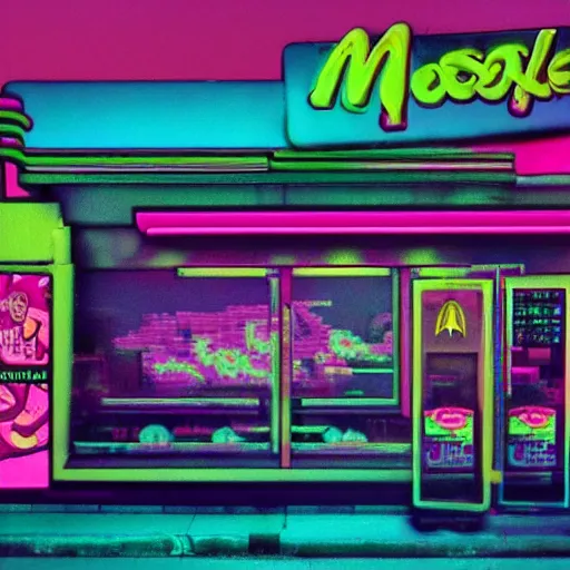 Prompt: acid trip in 7 0 s mcdonald's, vapor wave