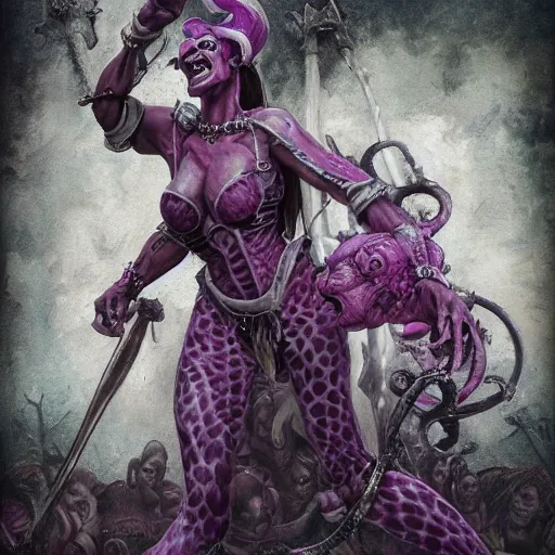 Prompt: laughing slaanesh, style of norman rockwell, 8 k, ultra detailed, photograph, rule of thirds.