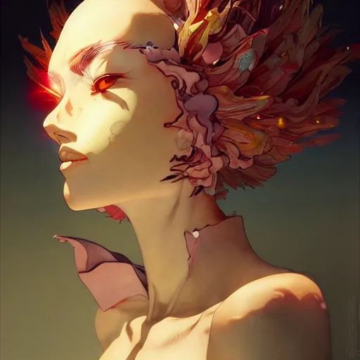 Image similar to prompt : glorious character portrait soft light painted by james jean and katsuhiro otomo and erik jones, inspired by evangeleon anime, smooth face feature, intricate oil painting, high detail illustration, sharp high detail, manga and anime 1 9 9 9