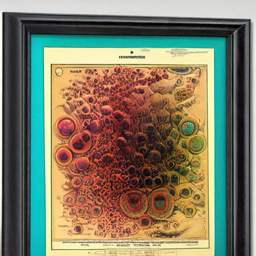 Prompt: color poster of bacteria by adolphe millot