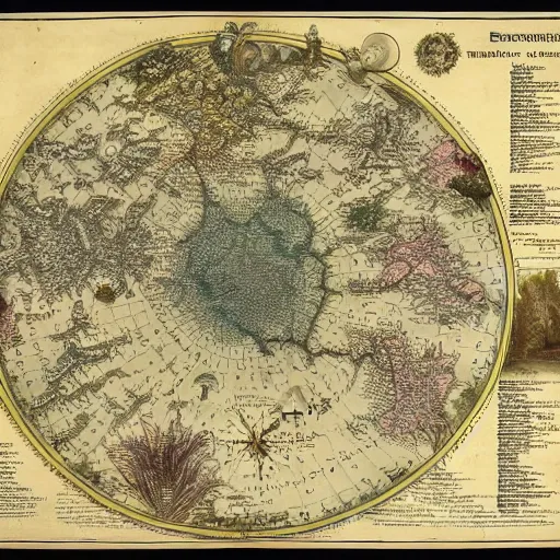 Prompt: map of a fictional fantasy world by Ernst Haeckel with explanations