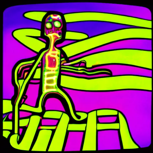 Image similar to surreal neon comic bright colored horror artwork made in Kid Pix