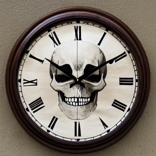 Prompt: a beautiful clock made from skull and bones