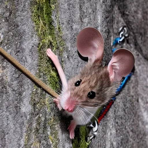 Prompt: mouse doing climbing with carabiner