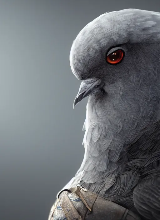 Prompt: A fantasy comic book style portrait painting of a gray pigeon with white eyes as a warrior in a atmospheric dark nest made of cannabis, unreal 5, DAZ, hyperrealistic, octane render, RPG portrait, ambient light, dynamic lighting