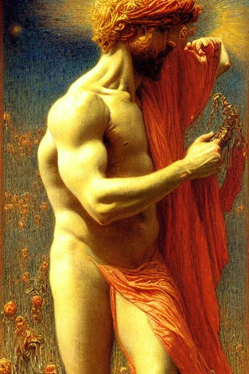 Prompt: a painting a portrait of saturn the god of agriculture by gustav moreau, jean delville and  Gaston Bussiere
