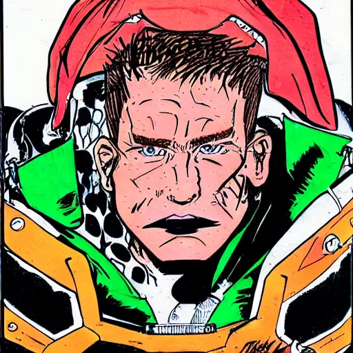 Prompt: a 1 9 9 4 spawn comic illustrative portrait of the face of a person named lyle hammockum
