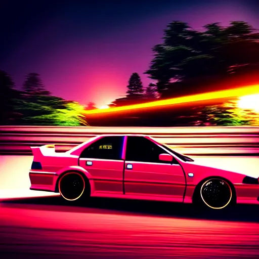 Prompt: a car drift spec JZX100 in middle of road, gunma prefecture, city sunset night, cinematic color, photorealistic, highly detailed