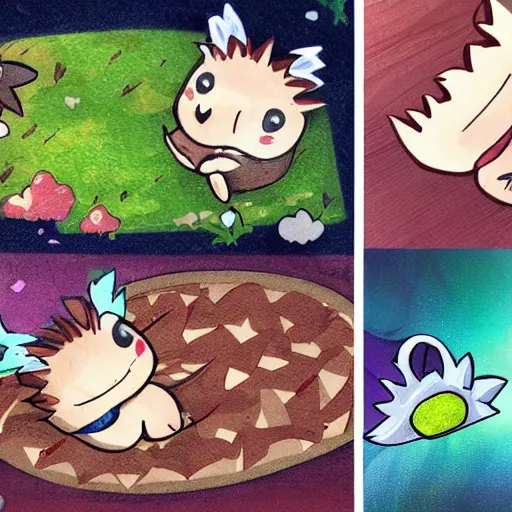 Image similar to baby hedgehogs in the style of cute anime, adorable, cute, art station