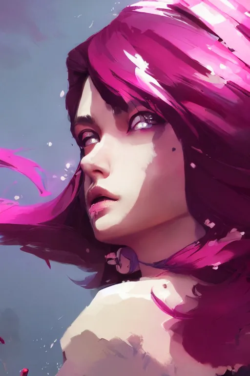 Prompt: A beautiful woman with professional makeup, with shoulder length mid-length magenta hair, dramatic lighting, dramatic atmosphere, subtle and detailed, by Dustin Nguyen, Akihiko Yoshida, Greg Tocchini, Greg Rutkowski, Cliff Chiang, 4k resolution, heavy contrast, trending on artstation