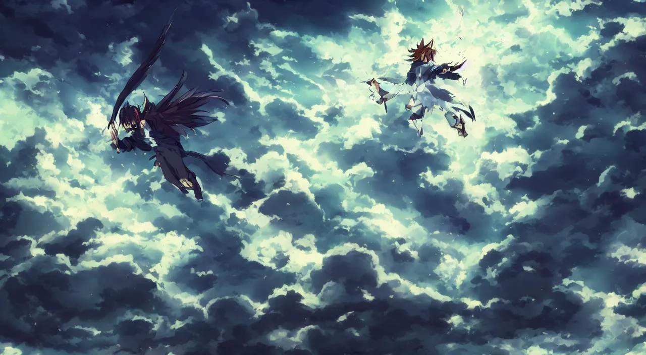 Image similar to a fracture in the sky, filling the sky with demons, anime style,