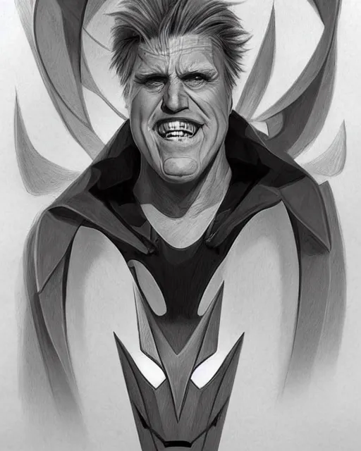 Image similar to a beautiful hyperrealistic portrait pencil sketch from a picture, of an old alcoholic Gary Busey Batman by Peter Mohrbacher, technical drawing, blueprint diagram, trending on artstation