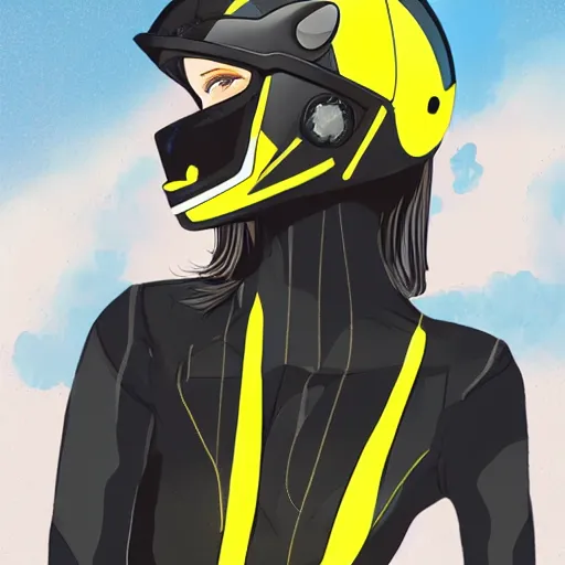 Image similar to black suit catgirl yellow motorcycle helmet, floating through galaxy, celty sturluson