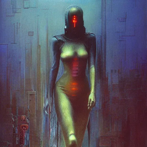 Image similar to cyberpunk painted by zdzisław beksinski