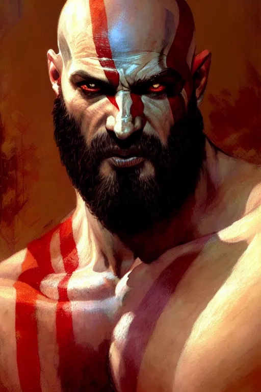 Image similar to god of war kratos portrait dnd, painting by gaston bussiere, craig mullins, greg rutkowski, yoji shinkawa