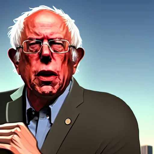 Image similar to Bernie Sanders in the style of GTA IV loading screen