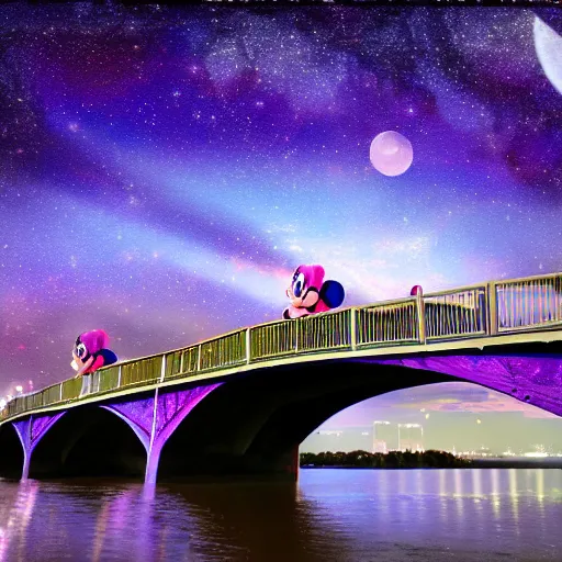 Image similar to bridge in the shape of Mickey mouse purple night sky