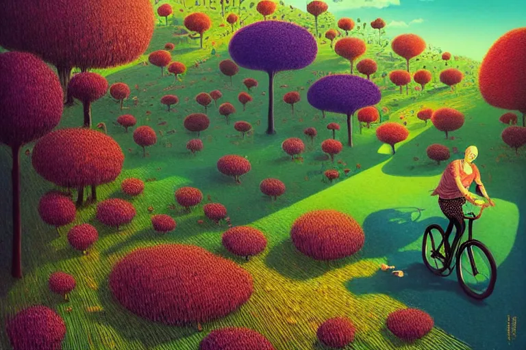 Image similar to surreal glimpse into other universe, riding beca malacca, summer morning, very coherent and colorful high contrast, art by!!!! gediminas pranckevicius!!!!, geof darrow, floralpunk screen printing woodblock, dark shadows, hard lighting, stipple brush technique,