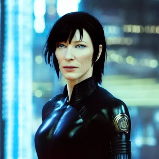 Image similar to cate blanchett as major kusanagi from ghost in the shell, movie still