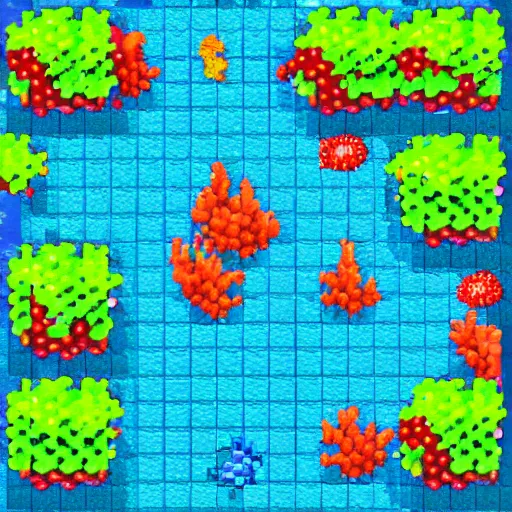 Prompt: an exotic coral reef in shallow tropical waters, # pixelart