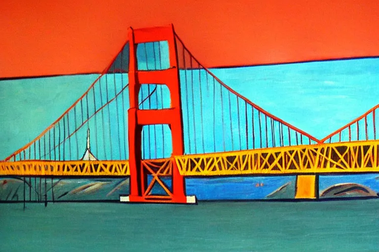 Prompt: picasso painting of the golden gate bridge