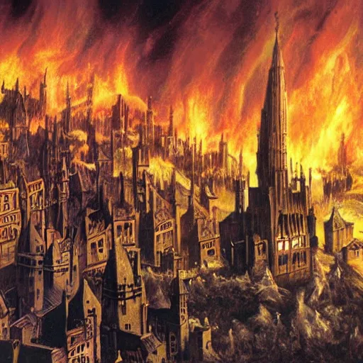 Image similar to medieval city falls into hell