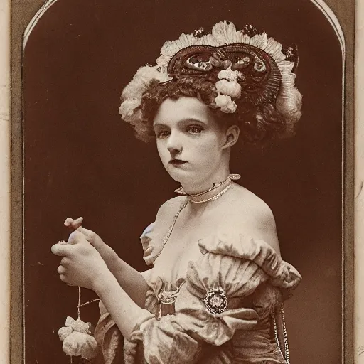 Image similar to photograph of a lilith wearing a 1 8 9 0's polonaise, looking at the camera, aesthetic, elaborate, intricate, highly detailed, detailed face, photorealism, smooth, sharp focus, 8 k,