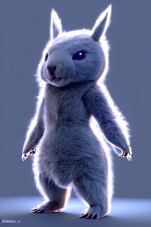 Image similar to high quality 3 d render sci - fi very cute mecha! & fluffy! wombat!! hybrid fighting, highly detailed, unreal engine cinematic smooth, in the style of detective pikachu & blade runner, hannah yata charlie immer, dark blue neon light, low angle, uhd 8 k, sharp focus