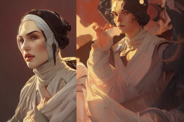 Prompt: combination 1930s ancient mage, highly detailed, digital painting, artstation, concept art, sharp focus, illustration, art by artgerm and greg rutkowski and alphonse mucha
