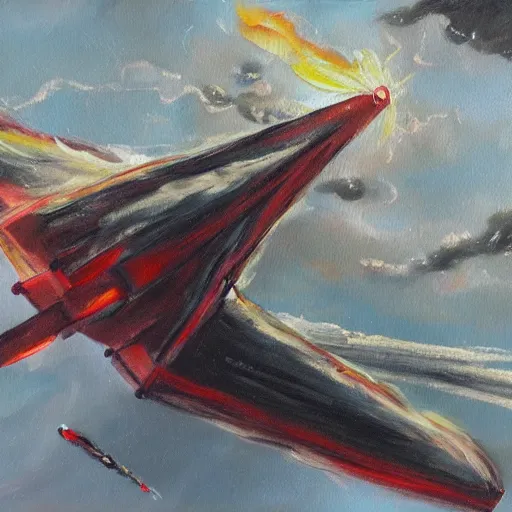 Prompt: an old spaceship burning up in the atmosphere, expressive oil painting