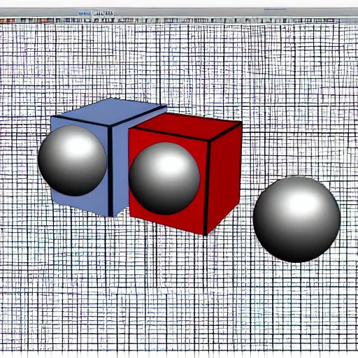 Prompt: chrome spheres on a red cube, schematic diagram