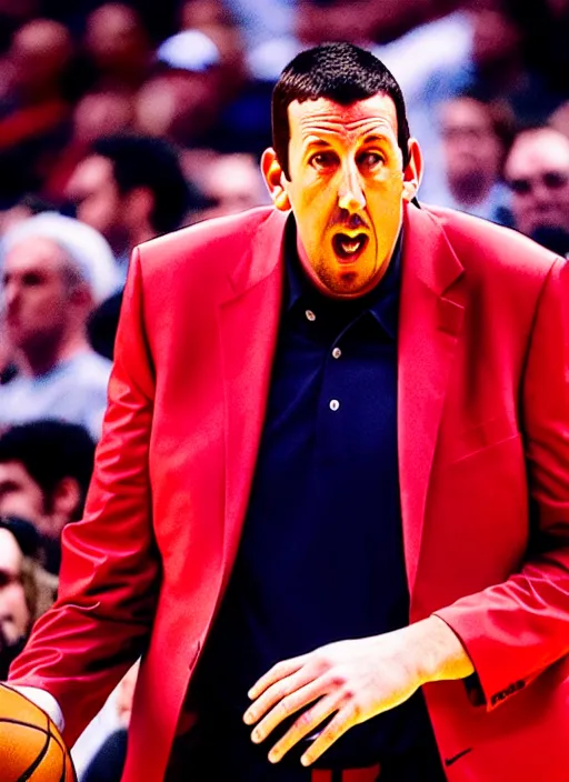 Image similar to film still of adam sandler as the head coach of the toronto raptors, portrait, photo, hyper detailed, dramatic, cinematic, 1 6 k