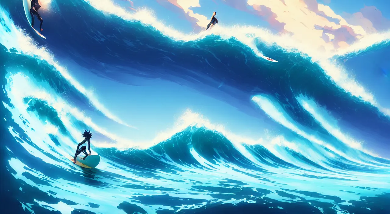 Prompt: large beautiful surfing waves, in marble incrusted of legends official fanart behance hd by jesper ejsing, by rhads, makoto shinkai and lois van baarle, ilya kuvshinov, rossdraws global illumination