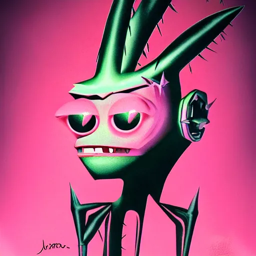 Prompt: a pink punk rock alien with spiked hair, an airbrush painting by Jamie Hewlett, cgsociety, symbolism, antichrist, aesthetic, 8k