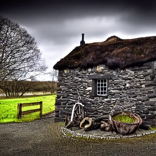 Prompt: scottish blackhouse designed by constantin brodzki., fujinon premista 1 9, 4 5 mm