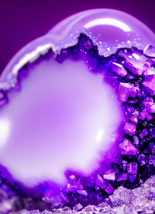 Image similar to perfume bottle in a purple geode cave, up close shot, sharp focus, global illumination, radiant light, alexandre ferra white mecha, irakli nadar, octane highly render, 4 k, ultra hd,