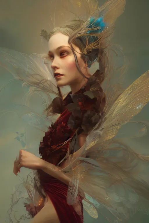 Image similar to face closeup beautiful girl fairy wearing velvet dress, 3 d render, holding electricity, hyper realistic detailed portrait, ruan jia, wlop, fantasy, hyper detailed, octane render, concept art, ornaments, mucha vibe, dieselpunk, solarpunk, artstation, peter mohrbacher