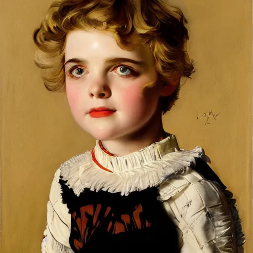 Image similar to mckenna grace in prey picture by j. c. leyendecker and peter paul rubens, asymmetrical, dark vibes, realistic painting, organic painting, matte painting, geometric shapes, hard edges, graffiti, street art : 2 by j. c. leyendecker and peter paul rubens : 4