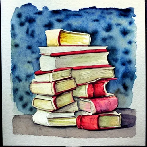 Prompt: watercolor painting of books and flowers