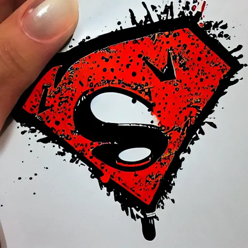 Image similar to die cut sticker, luffy is superman, splatter paint on paper