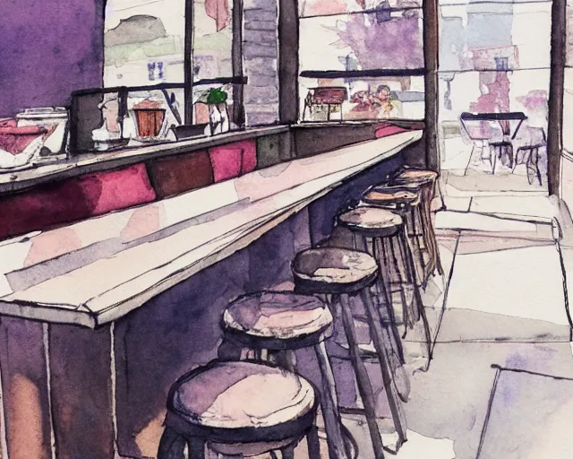 Image similar to a coffee shop smooth light color watercolor ink pen